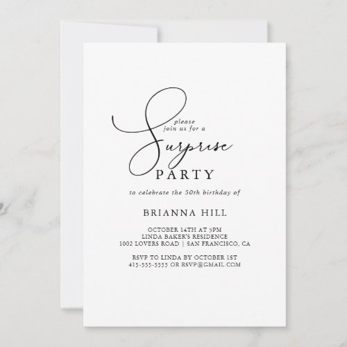 Classy Chic Minimalist Surprise Party Invitation