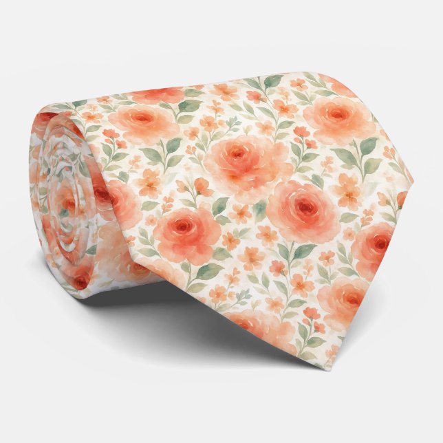 Classy Chic Neck Tie With Floral Art Pattern (Rolled)