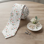 Classy Chic Neck Tie With Floral Art Pattern<br><div class="desc">Unique necktie featuring a charming contemporary French shabby chic pattern. It showcases a botanical floral design with beautifully arranged pastel peach pink flowers, and light sage and eucalyptus green leaves, set against a white background. Unique, pretty, decorative, fashionable, and trendy design for the professional and sophisticated businessman, groom, wedding best...</div>