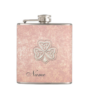 Classy chic pearl lucky shamrock personalized flask