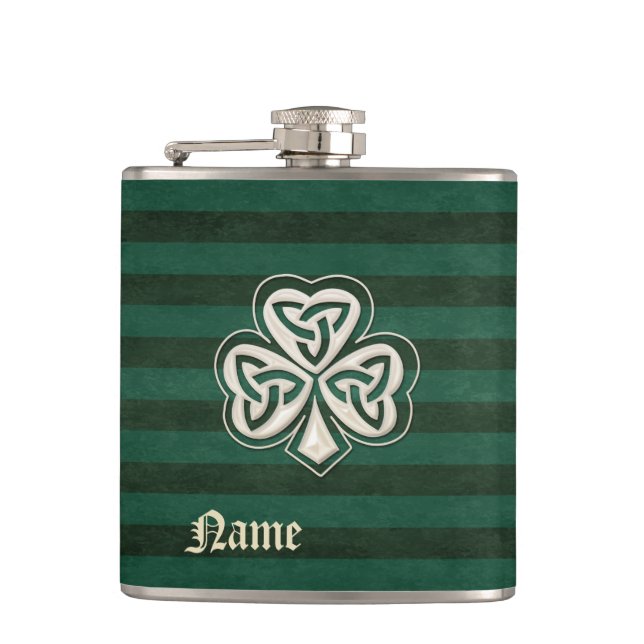 Classy chic pearl lucky shamrock personalized flask (Front)