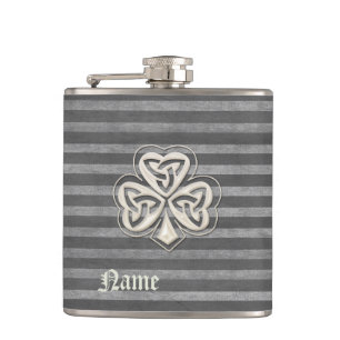 Classy chic pearl lucky shamrock personalized hip flask