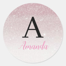 Classy Chic Pink Glitter Monogram Name + Initial