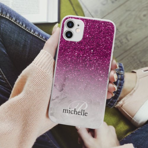 Classy Chic Purple Glitter Ombre Marble Monogram iPhone 11 Case