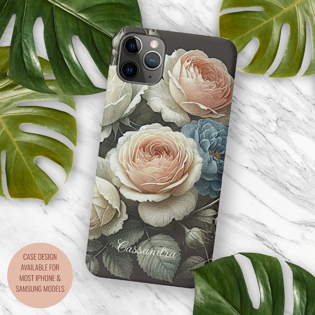 Classy Chic Roses Fine Art Botanical Drawing iPhone Case (Creator Uploaded)