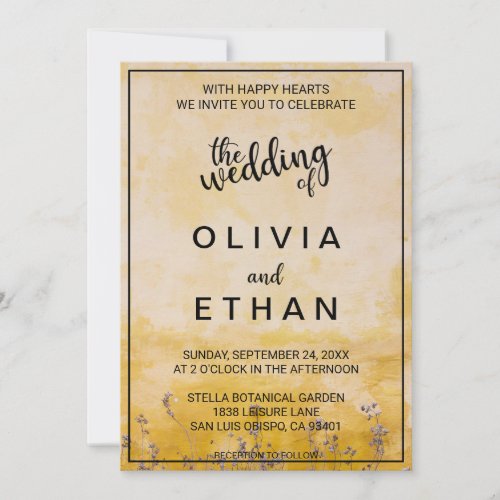 Classy chic rustic yellow dusty floral Wedding Inv Invitation