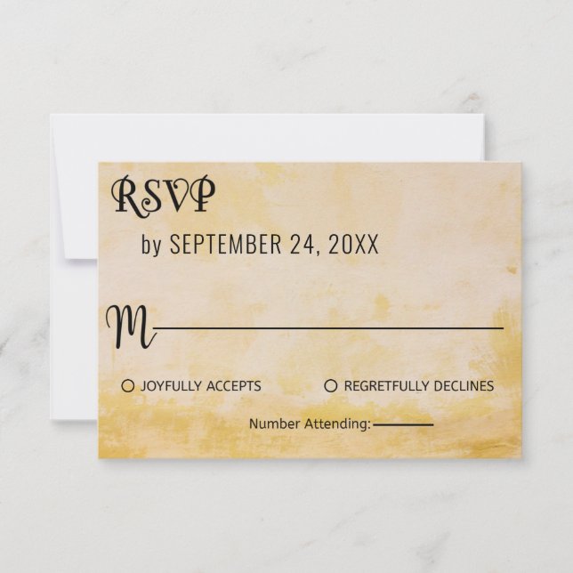 Classy chic rustic yellow dusty floral Wedding RSV RSVP Card (Front)
