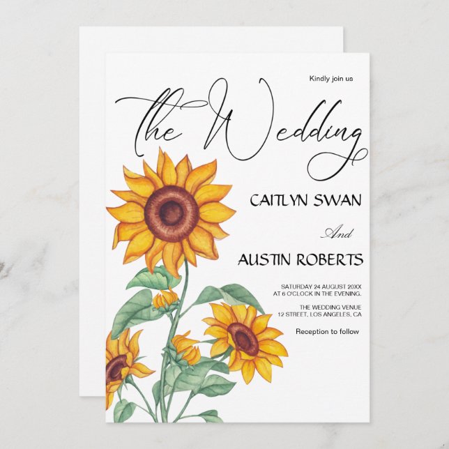Classy Chic Sunflowers Botanical Invitation (Front/Back)