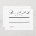 Classy Chic Wedding Advice Card<br><div class="desc">This classy chic wedding advice card is perfect for a rustic wedding. The simple and elegant design features classic and fancy script typography in black and white. These cards are perfect for a wedding, bridal shower, baby shower, graduation party & more. Personalize the cards with the names of the bride...</div>