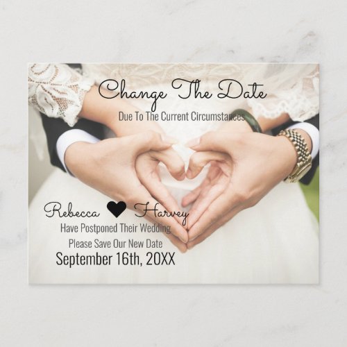 classy chic wedding Postponement change the date Announcement Postcard