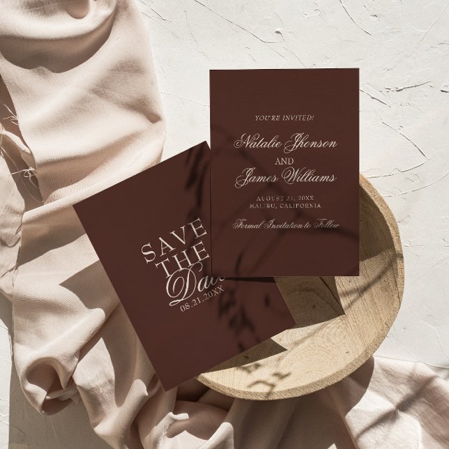 Classy Chocolate Brown Fancy Old Money Wedding Save The Date (Creator Uploaded)