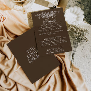 Classy Chocolate Brown Floral Boho Wedding Details Enclosure Card