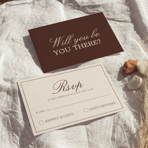 Classy Chocolate Brown Old Money Fancy Wedding RSVP Card