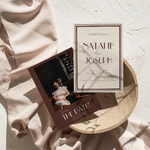 Classy Chocolate Brown Old Money Photo Wedding Save The Date