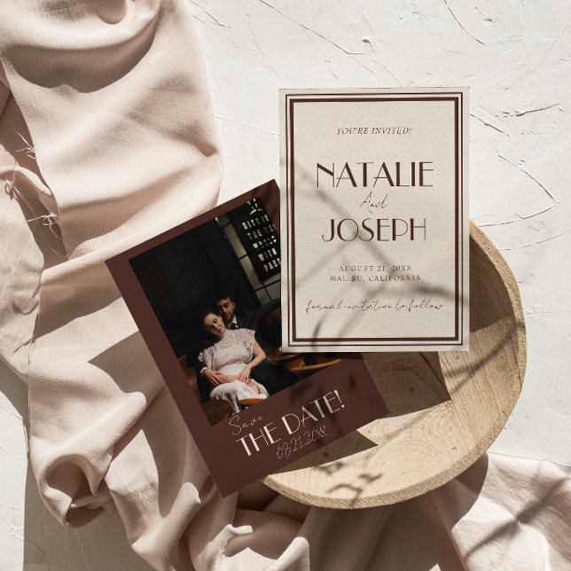 Classy Chocolate Brown Old Money Photo Wedding Save The Date (Creator Uploaded)