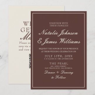Classy Chocolate Brown Old Money QR Code Wedding Invitation