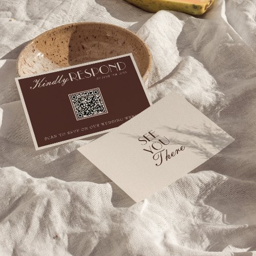 Classy Chocolate Brown Old Money QR Code Wedding RSVP Card