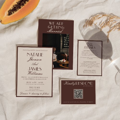 Classy Chocolate Brown Old Money Retro Wedding Invitation