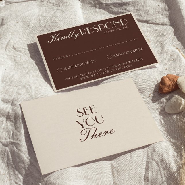 Classy Chocolate Brown Old Money Retro Wedding RSVP Card (Creator Uploaded)