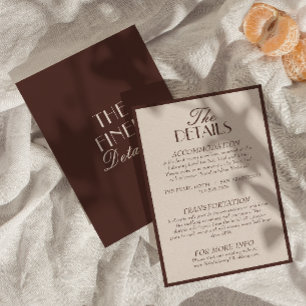 Classy Chocolate Brown Old Money Wedding Details Enclosure Card
