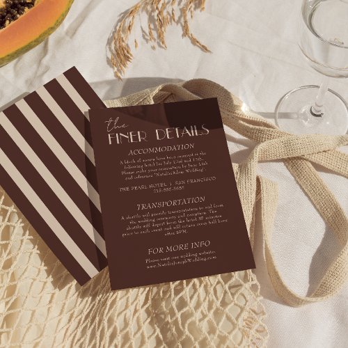 Classy Chocolate Brown Old Money Wedding Details Enclosure Card
