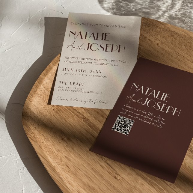 Classy Chocolate Brown QR Code Old Money Wedding Invitation (Creator Uploaded)