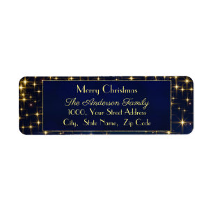 Classy Christmas Blue Gold Stars Label