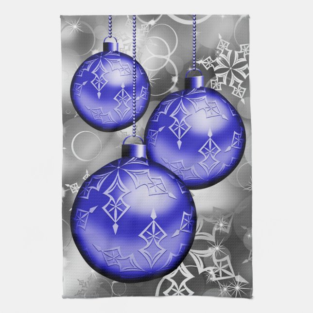 Classy Christmas Blue Silver Gray Kitchen Towel (Vertical)