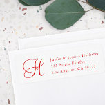 Classy Christmas Red & White Address w/Monogram Label<br><div class="desc">Simple & classy return address labels.</div>