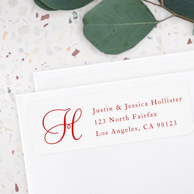 Classy Christmas Red & White Address w/Monogram Label (Creator Uploaded)