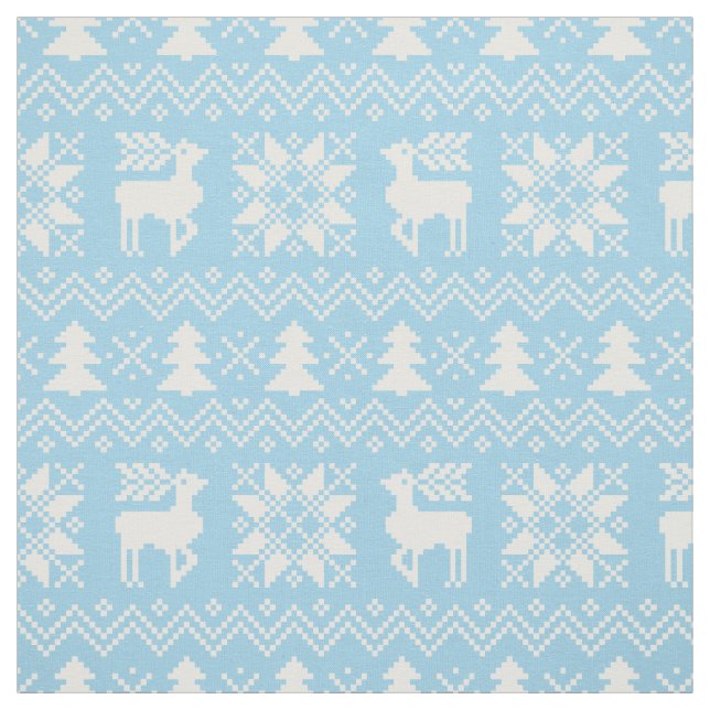Classy Christmas Sweater Inspired Blue Pattern Fabric (Swatch)