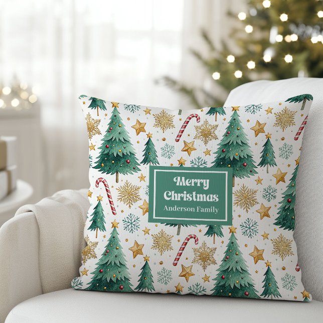 Classy Christmas Trees Custom Name Holiday Pillow (Classy Christmas Trees Custom Name Holiday Pillow)