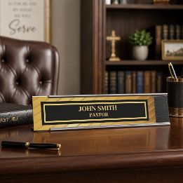 Classy Church Pastor Gold And Black Desk Name Plate