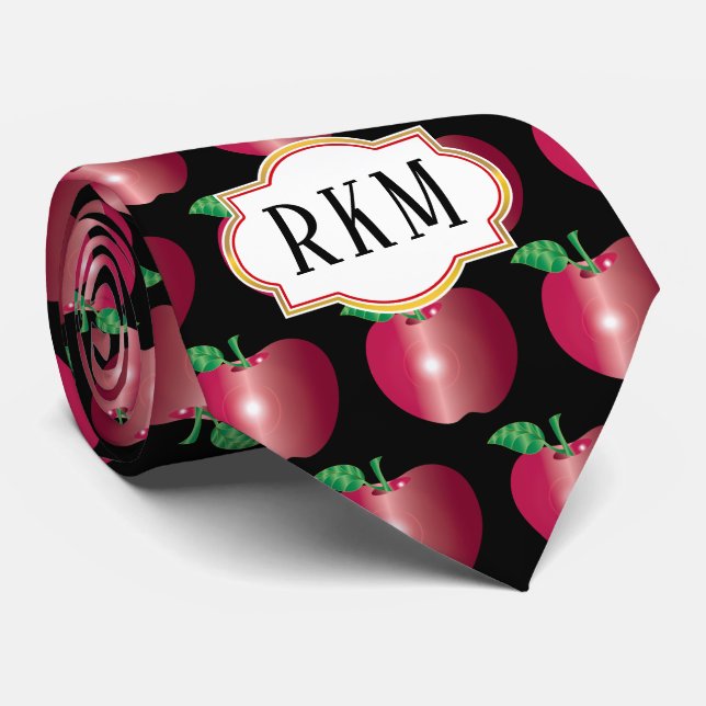 Classy Class Monogram Apple Pattern Teacher Neck Tie (Rolled)