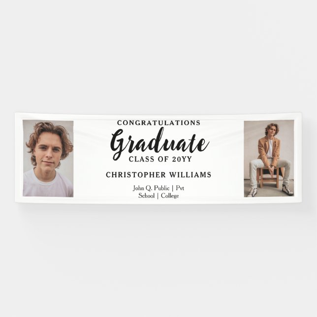 Classy Class of 2023 Script Text 2 Photo - White Banner (Horizontal)
