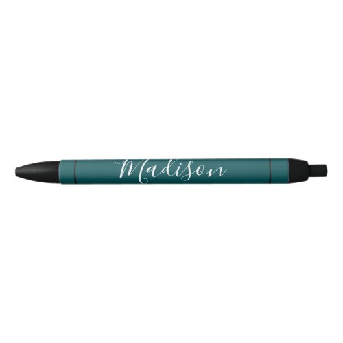 Classy Classic Peacock Blue Custom Name Black Ink Pen