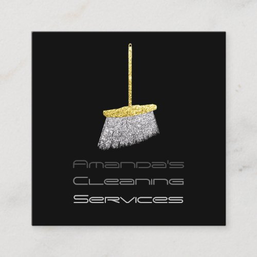 Classy Cleaning Residence Services Maid Gold Black Square Business Card