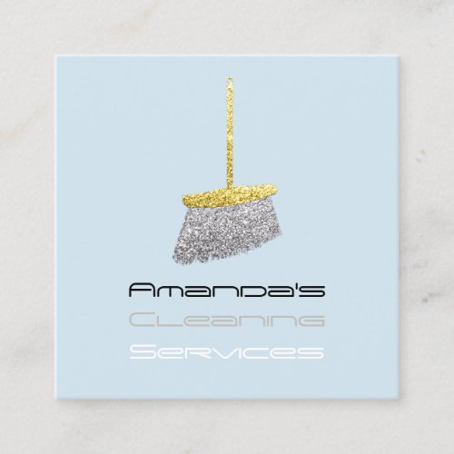 Classy Cleaning Residence Services Maid Gold Blue Square Business Card