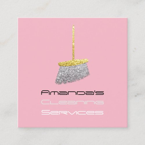 Classy Cleaning Residence Services Maid Gold Pink Square Business Card