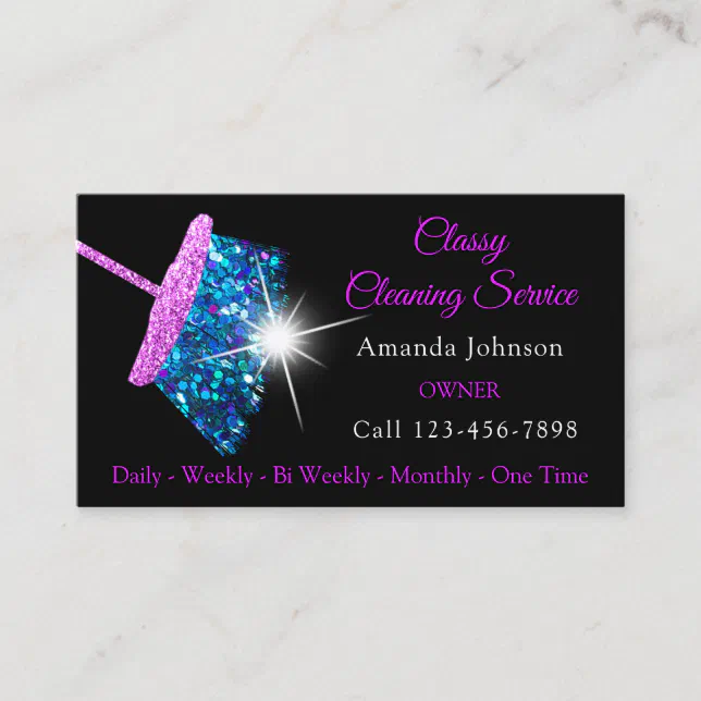 Classy Cleaning Residence Services Pink Blue Spark Business Card Zazzle