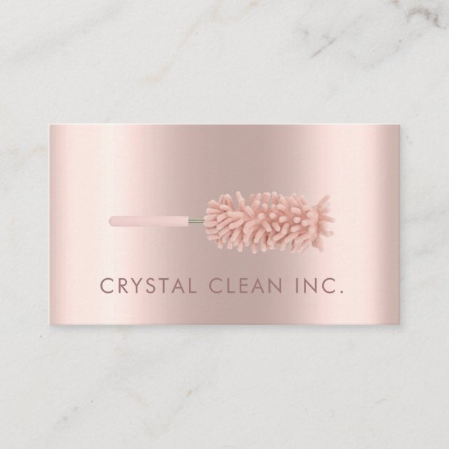 Classy Cleaning Service Duster Rose Gold Business Card (Front)