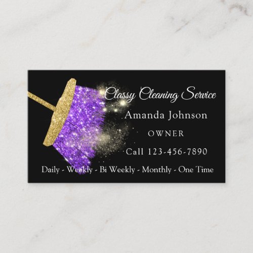 Classy Cleaning Service Elegant Sparkly Purple Business Card