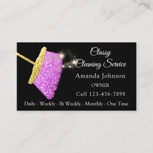 Classy Cleaning Service Gold Fuchsia Pink Business Card