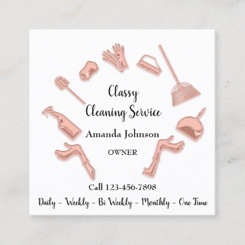 Classy Cleaning Service Gold Logo Maid House Coppe Square Business Card