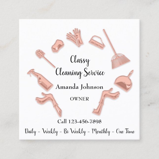 Classy Cleaning Service Gold Logo Maid House Coppe Square Business Card (Front)