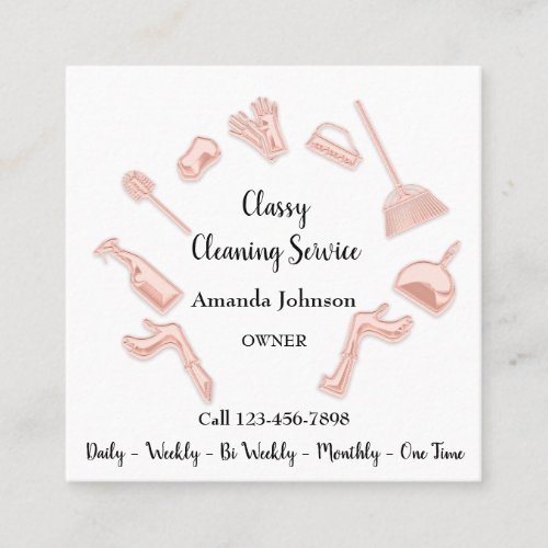 Classy Cleaning Service Gold Logo Maid House Offic Square Business Card