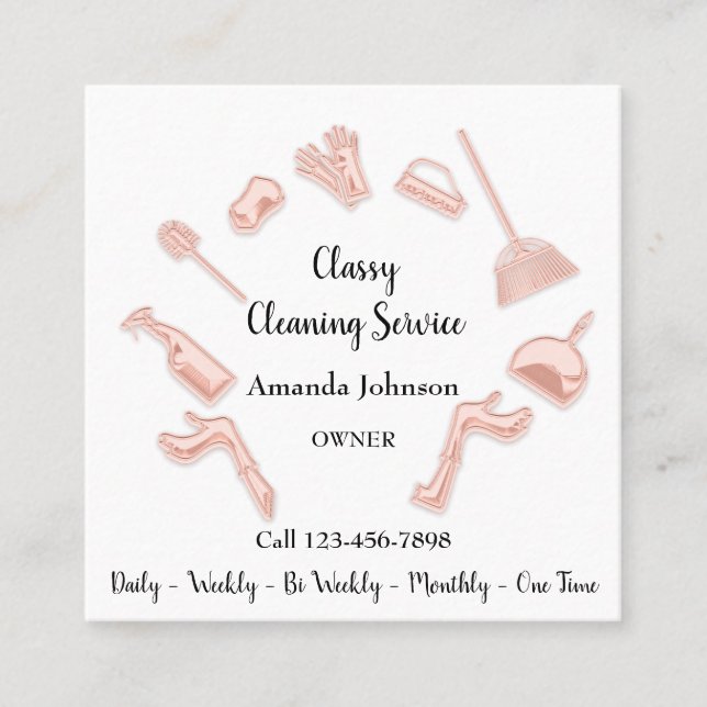 Classy Cleaning Service Gold Logo Maid House Offic Square Business Card (Front)