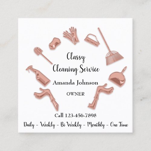 Classy Cleaning Service Gold Logo Maid House Rose Square Business Card