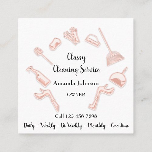 Classy Cleaning Service Gold Logo Maid House White Square Business Card