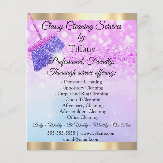 Classy Cleaning Service House Keeping Pink Glitter Flyer